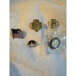 Vintage Girl Scout Pins, Gold Star And USA Flag Pins